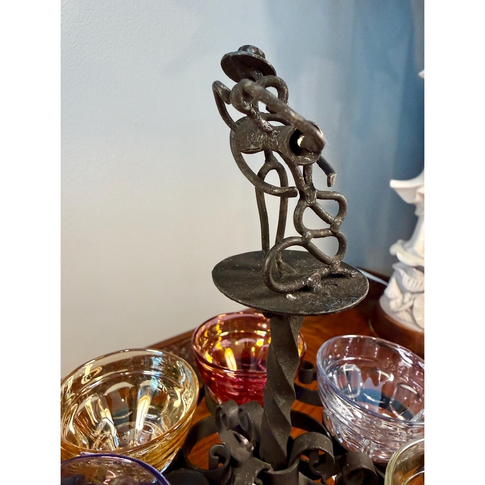 Vintage Cordial Glass Set • Dancing Couple Bar Caddy with 6 Colorful Glasses - Picture 10 of 17